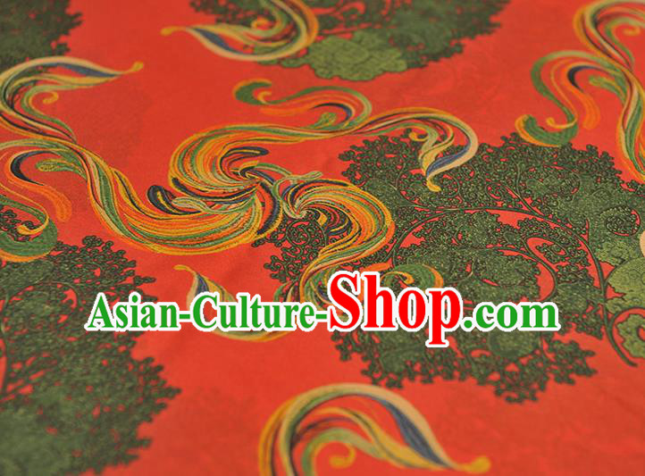 Chinese Cheongsam Red Gambiered Guangdong Gauze Traditional Satin Fabric Classical Pattern Silk Material