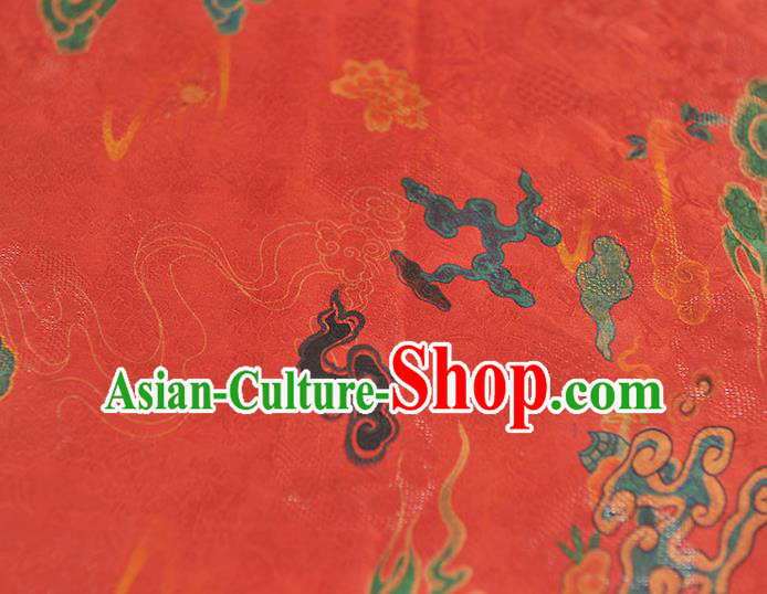 Traditional Red Jacquard Material Gambiered Guangdong Gauze Chinese Cheongsam Classical Clouds Pattern Silk Fabric