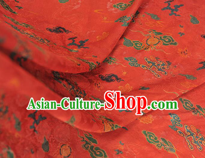 Traditional Red Jacquard Material Gambiered Guangdong Gauze Chinese Cheongsam Classical Clouds Pattern Silk Fabric