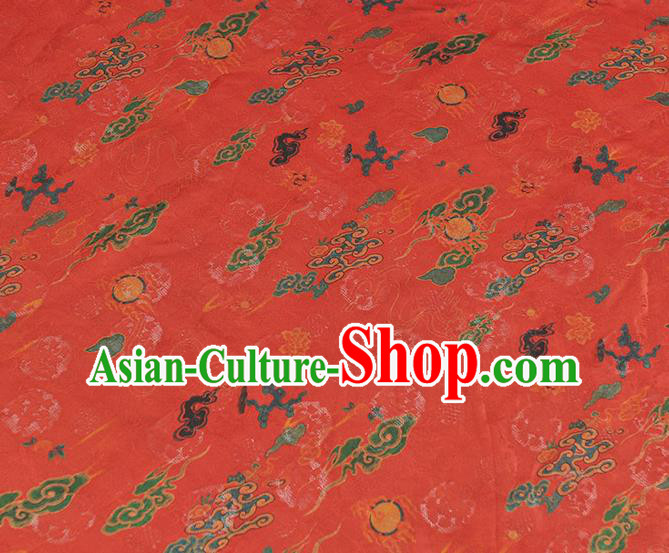 Traditional Red Jacquard Material Gambiered Guangdong Gauze Chinese Cheongsam Classical Clouds Pattern Silk Fabric