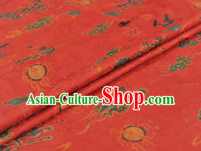 Traditional Red Jacquard Material Gambiered Guangdong Gauze Chinese Cheongsam Classical Clouds Pattern Silk Fabric