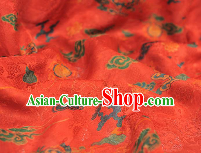 Traditional Red Jacquard Material Gambiered Guangdong Gauze Chinese Cheongsam Classical Clouds Pattern Silk Fabric
