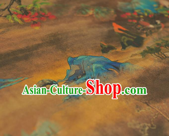 Chinese Classical Landscape Pattern Silk Fabric Traditional Cheongsam Brown Gambiered Guangdong Gauze Jacquard Material