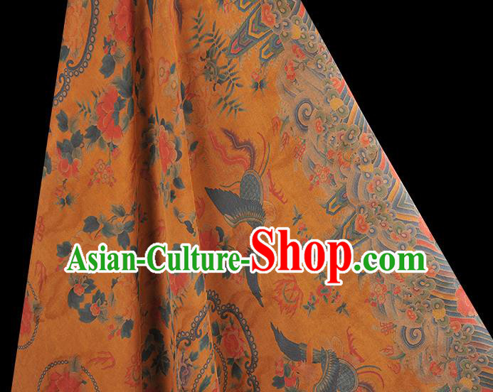 Chinese Classical Phoenix Peony Pattern Silk Fabric Cheongsam Ginger Gambiered Guangdong Gauze Traditional Cloth Material