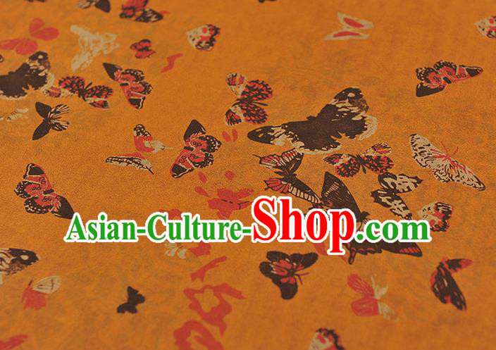 Chinese Cheongsam Gambiered Guangdong Gauze Traditional Butterfly Pattern Ginger Silk Fabric