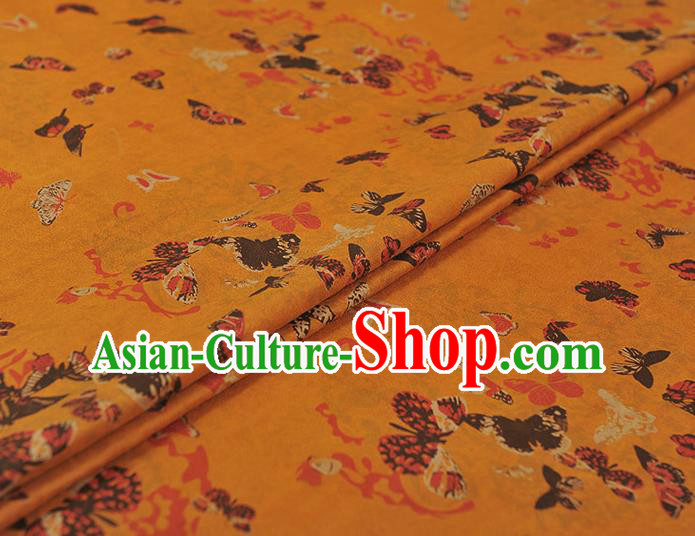 Chinese Cheongsam Gambiered Guangdong Gauze Traditional Butterfly Pattern Ginger Silk Fabric