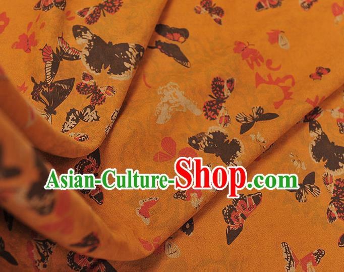 Chinese Cheongsam Gambiered Guangdong Gauze Traditional Butterfly Pattern Ginger Silk Fabric