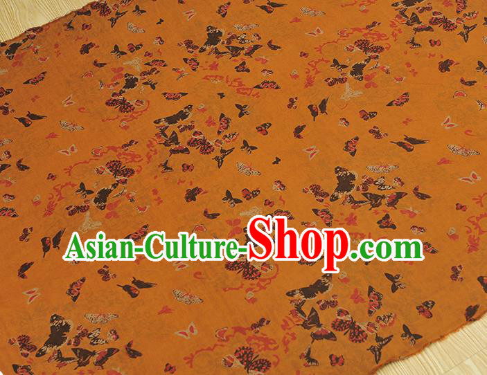 Chinese Cheongsam Gambiered Guangdong Gauze Traditional Butterfly Pattern Ginger Silk Fabric