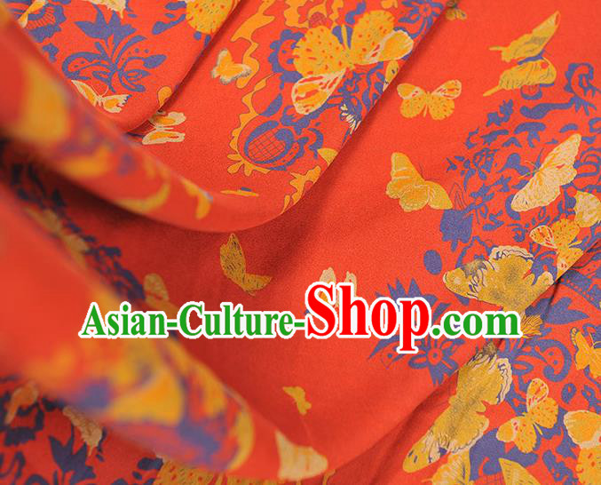 Chinese Red Gambiered Guangdong Gauze Traditional Butterfly Pattern Silk Fabric Cheongsam Material