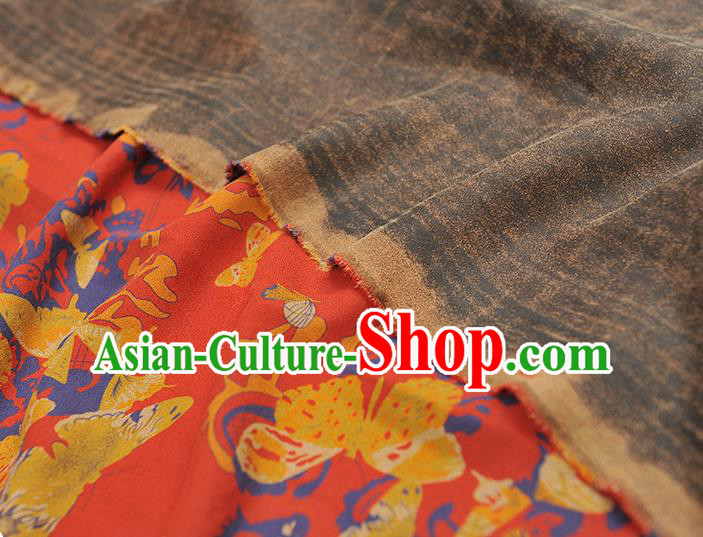 Chinese Red Gambiered Guangdong Gauze Traditional Butterfly Pattern Silk Fabric Cheongsam Material