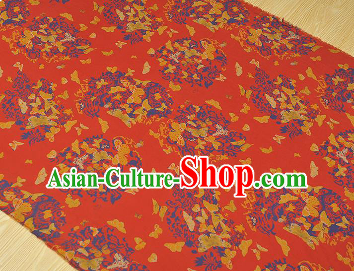 Chinese Red Gambiered Guangdong Gauze Traditional Butterfly Pattern Silk Fabric Cheongsam Material