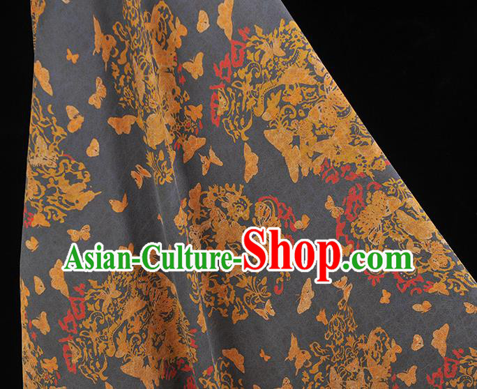 Chinese Traditional Butterfly Pattern Silk Fabric Cheongsam Material Navy Gambiered Guangdong Gauze