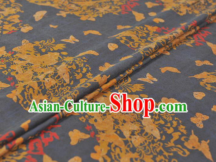 Chinese Traditional Butterfly Pattern Silk Fabric Cheongsam Material Navy Gambiered Guangdong Gauze