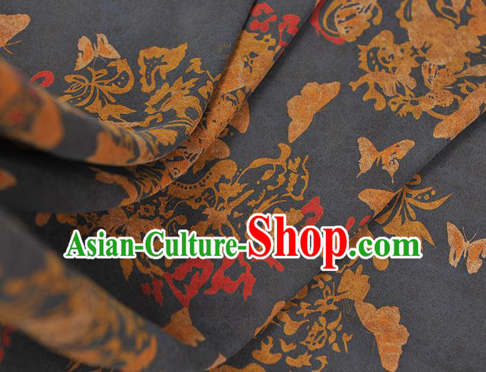 Chinese Traditional Butterfly Pattern Silk Fabric Cheongsam Material Navy Gambiered Guangdong Gauze