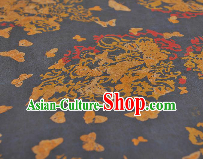 Chinese Traditional Butterfly Pattern Silk Fabric Cheongsam Material Navy Gambiered Guangdong Gauze