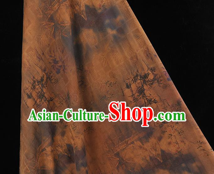 Chinese Cheongsam Material Traditional Bamboo Pattern Silk Fabric Brown Gambiered Guangdong Gauze