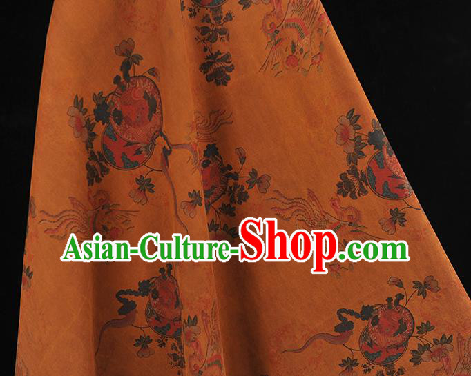 Chinese Traditional Phoenix Pattern Silk Fabric Classical Cheongsam Material Ginger Gambiered Guangdong Gauze
