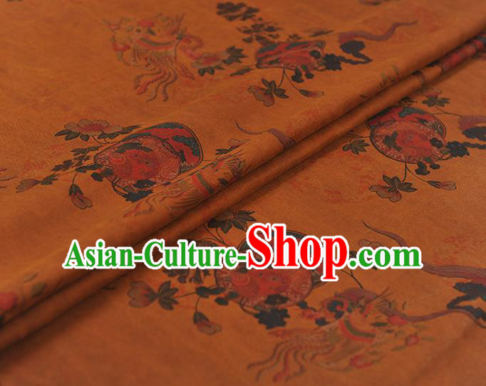 Chinese Traditional Phoenix Pattern Silk Fabric Classical Cheongsam Material Ginger Gambiered Guangdong Gauze