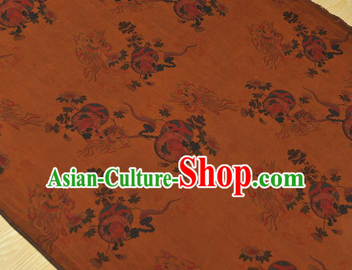 Chinese Traditional Phoenix Pattern Silk Fabric Classical Cheongsam Material Ginger Gambiered Guangdong Gauze