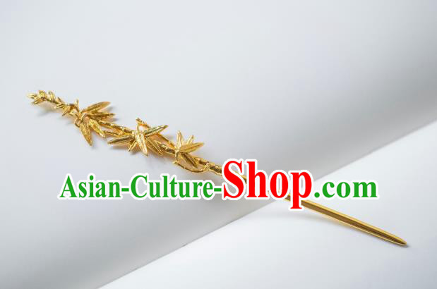 China Traditional Noble Lady Hair Accessories Ancient Hanfu Hair Jewelry Ming Dynasty Gilding Bamboo Leaf Hairpin
