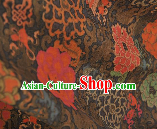 Top Chinese Classical Cheongsam Black Silk Material Traditional Flowers Pattern Gambiered Guangdong Gauze Fabric