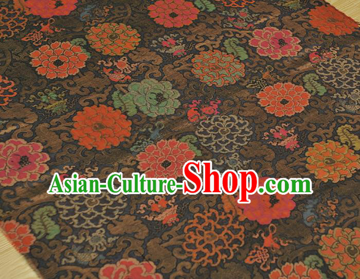 Top Chinese Classical Cheongsam Black Silk Material Traditional Flowers Pattern Gambiered Guangdong Gauze Fabric