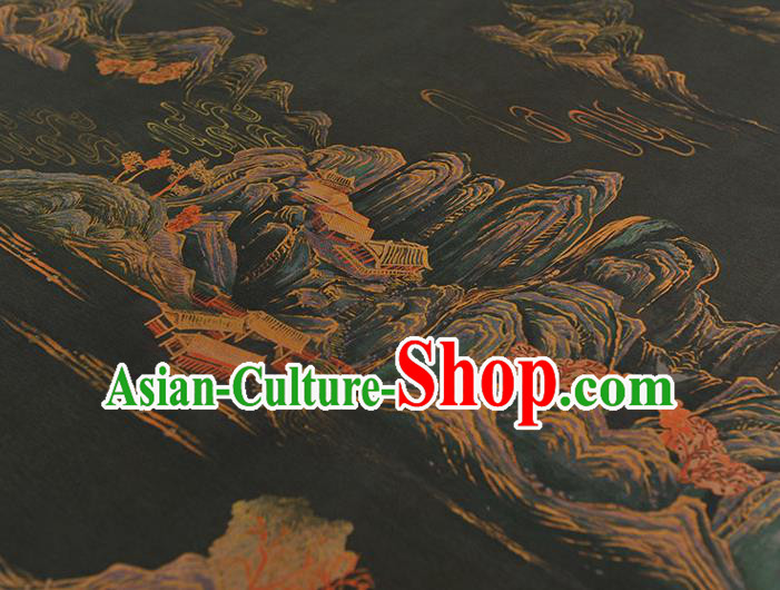 Top Silk Material Chinese Traditional Landscape Pattern Fabric Classical Cheongsam Black Gambiered Guangdong Gauze