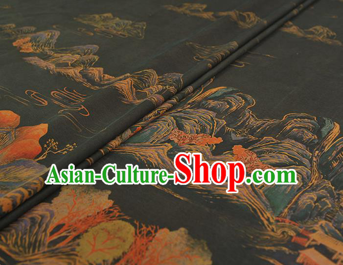 Top Silk Material Chinese Traditional Landscape Pattern Fabric Classical Cheongsam Black Gambiered Guangdong Gauze