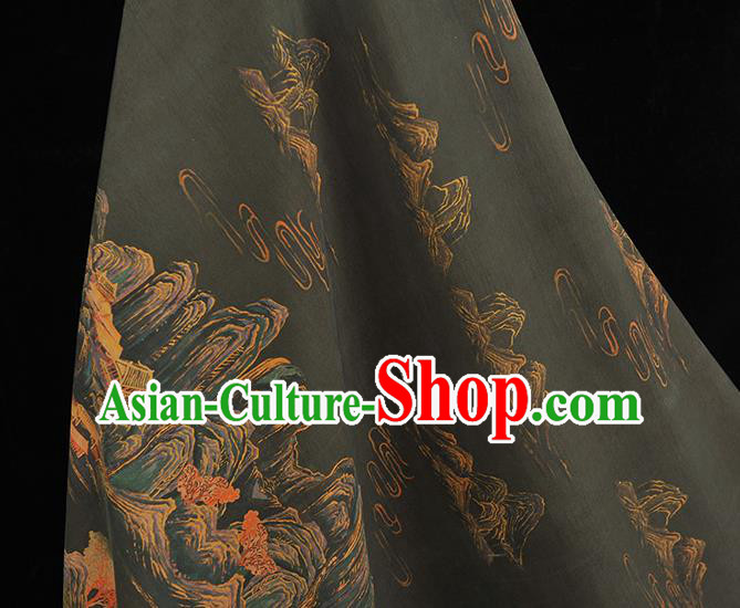 Top Silk Material Chinese Traditional Landscape Pattern Fabric Classical Cheongsam Black Gambiered Guangdong Gauze