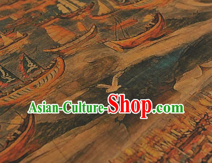 Top Ginger Silk Material Chinese Traditional Ship Pattern Gambiered Guangdong Gauze Classical Cheongsam Fabric