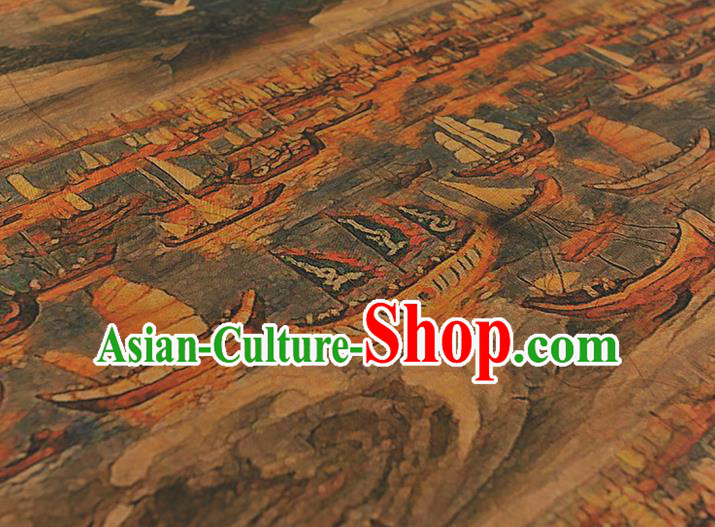 Top Ginger Silk Material Chinese Traditional Ship Pattern Gambiered Guangdong Gauze Classical Cheongsam Fabric