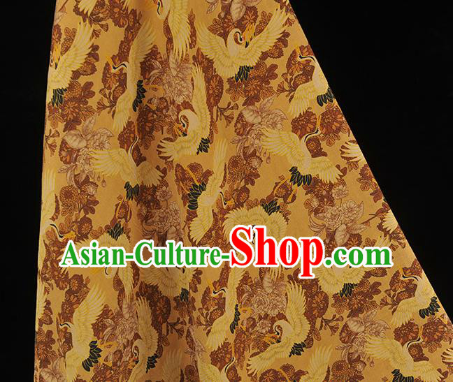 Top Chinese Traditional Crane Pattern Gambiered Guangdong Gauze Classical Cheongsam Fabric Yellow Silk Material