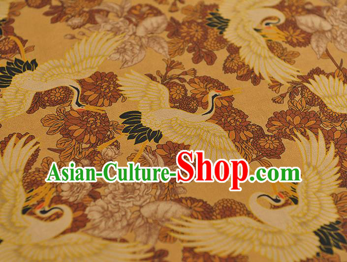 Top Chinese Traditional Crane Pattern Gambiered Guangdong Gauze Classical Cheongsam Fabric Yellow Silk Material