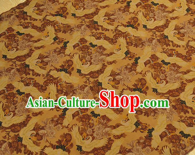 Top Chinese Traditional Crane Pattern Gambiered Guangdong Gauze Classical Cheongsam Fabric Yellow Silk Material