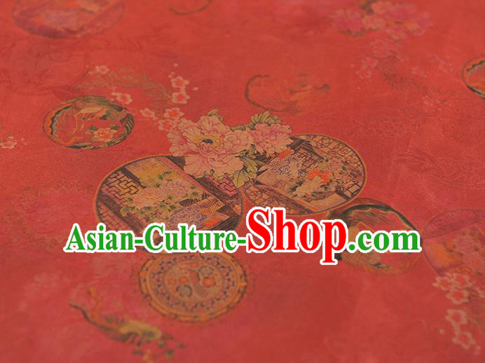 Top Chinese Traditional Pavilion Pattern Silk Material Classical Cheongsam Red Gambiered Guangdong Gauze Fabric