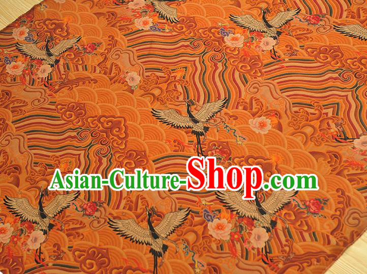 Chinese Traditional Cheongsam Ginger Satin Cloth Fabric Classical Wave Crane Pattern Silk Material