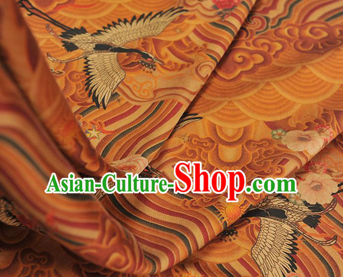 Chinese Traditional Cheongsam Ginger Satin Cloth Fabric Classical Wave Crane Pattern Silk Material