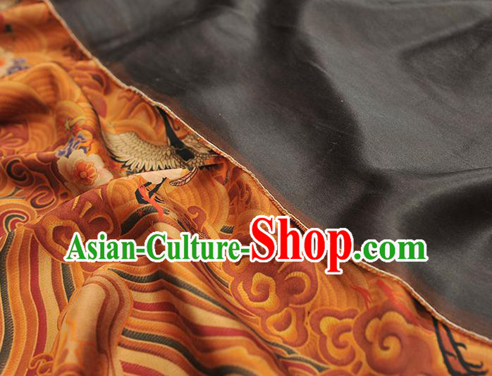 Chinese Traditional Cheongsam Ginger Satin Cloth Fabric Classical Wave Crane Pattern Silk Material