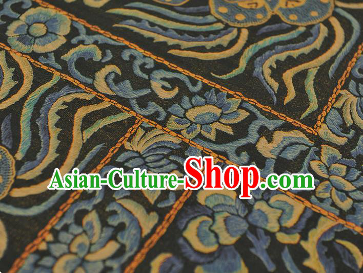 Chinese Traditional Cheongsam Gambiered Guangdong Gauze Classical Butterfly Peony Pattern Black Silk Material
