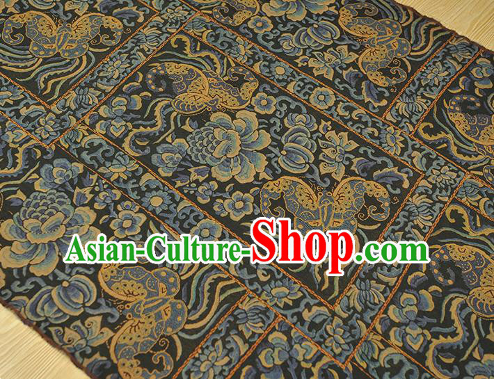 Chinese Traditional Cheongsam Gambiered Guangdong Gauze Classical Butterfly Peony Pattern Black Silk Material