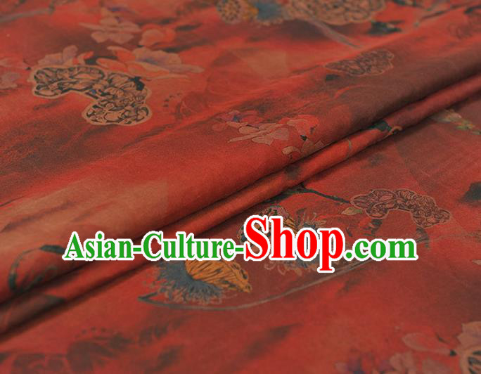 Chinese Classical Lotus Seedpod Pattern Red Silk Material Traditional Cheongsam Fabric Gambiered Guangdong Gauze