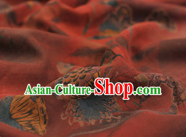 Chinese Classical Lotus Seedpod Pattern Red Silk Material Traditional Cheongsam Fabric Gambiered Guangdong Gauze