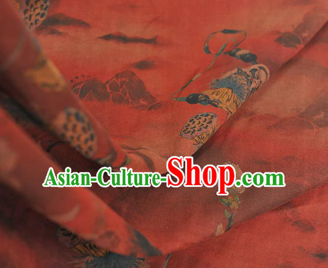 Chinese Classical Lotus Seedpod Pattern Red Silk Material Traditional Cheongsam Fabric Gambiered Guangdong Gauze