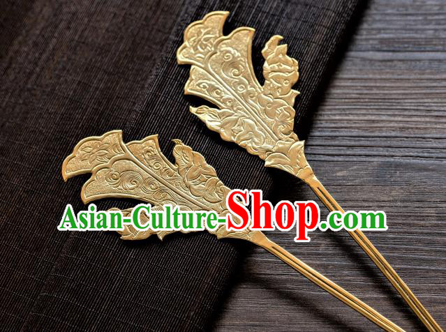 China Ancient Princess Grass Pattern Hair Stick Traditional Hanfu Hair Accessories Tang Dynasty Gilding Carving Hairpins