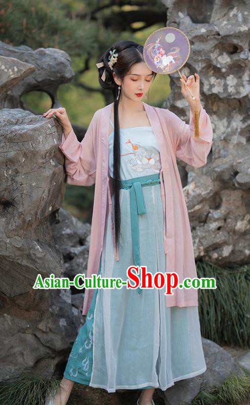 China Ancient Hanfu Dress Traditional Song Dynasty Young Beauty Historical Clothing