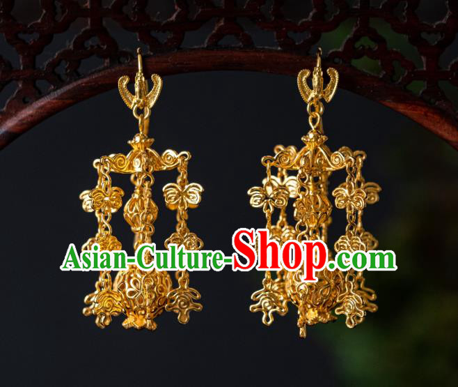 China Ming Dynasty Empress Gilding Lantern Earrings Traditional Palace Lady Ear Jewelry