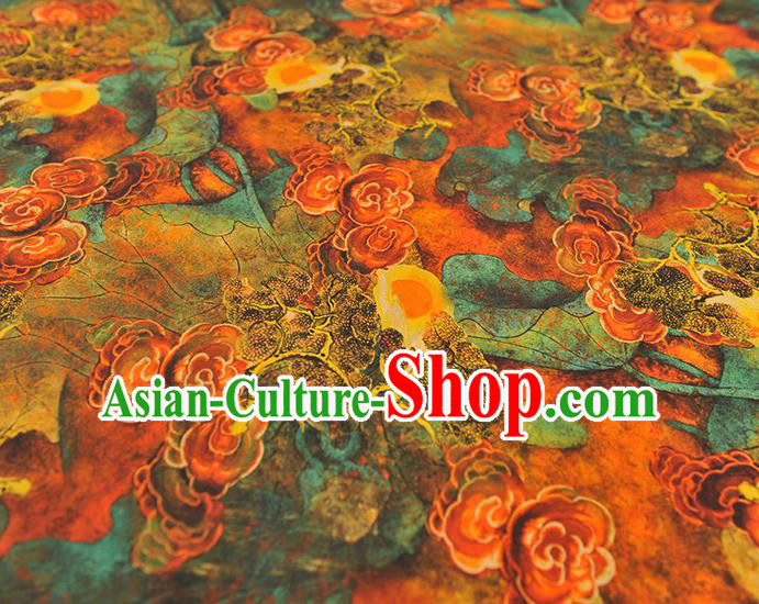 Chinese Traditional Ginger Gambiered Guangdong Gauze Cheongsam Cloth Material Classical Clouds Pattern Silk Fabric
