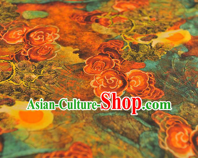 Chinese Traditional Ginger Gambiered Guangdong Gauze Cheongsam Cloth Material Classical Clouds Pattern Silk Fabric
