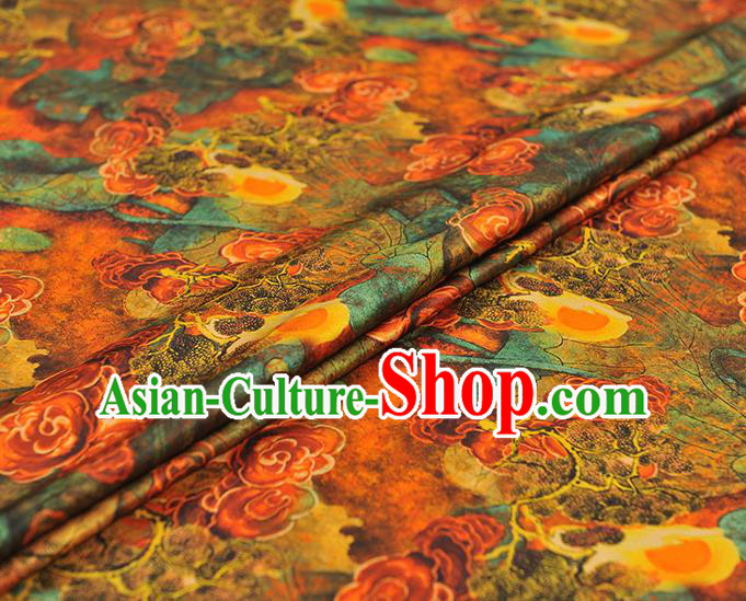 Chinese Traditional Ginger Gambiered Guangdong Gauze Cheongsam Cloth Material Classical Clouds Pattern Silk Fabric