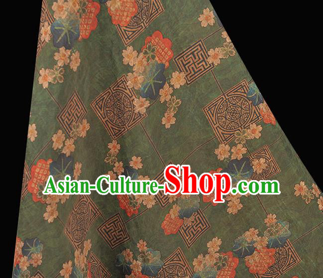Chinese Classical Blossom Pattern Silk Fabric Traditional Cheongsam Cloth Green Gambiered Guangdong Gauze Material